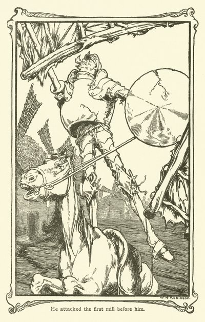 Don Kişot (lito) için çizim by William Heath Robinson