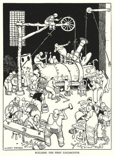 W Heath Robinson (lito) tarafından Demiryolu Ribaldry için İllüstrasyon by William Heath Robinson