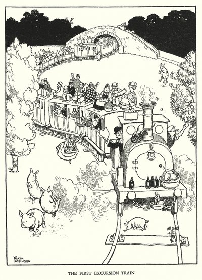 W Heath Robinson (lito) tarafından Demiryolu Ribaldry için İllüstrasyon by William Heath Robinson