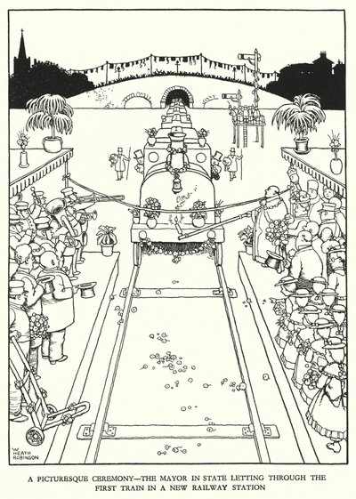 W Heath Robinson (lito) tarafından Demiryolu Ribaldry için İllüstrasyon by William Heath Robinson