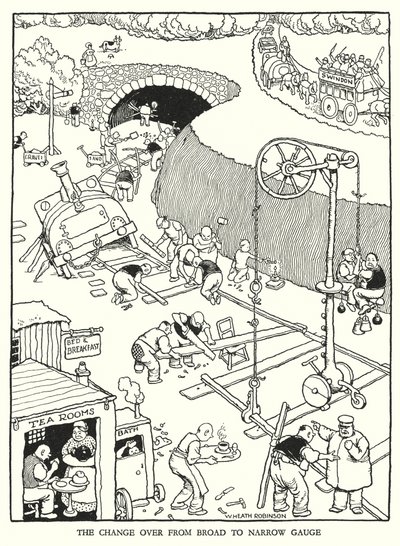 W Heath Robinson (lito) tarafından Demiryolu Ribaldry için İllüstrasyon by William Heath Robinson