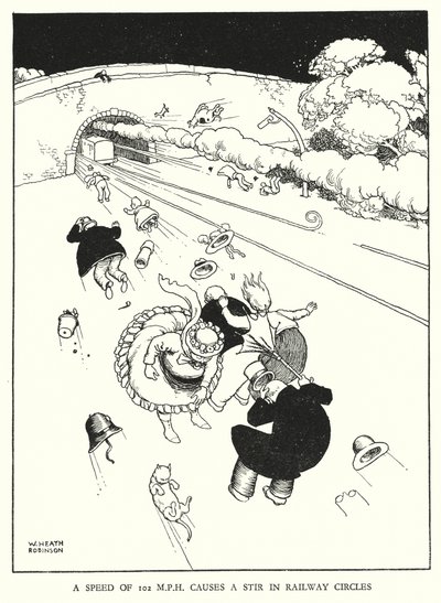 W Heath Robinson (lito) tarafından Demiryolu Ribaldry için İllüstrasyon by William Heath Robinson