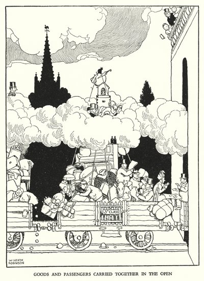 W Heath Robinson (lito) tarafından Demiryolu Ribaldry için İllüstrasyon by William Heath Robinson