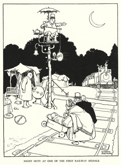 W Heath Robinson (lito) tarafından Demiryolu Ribaldry için İllüstrasyon by William Heath Robinson