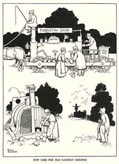 W Heath Robinson (lito) tarafından Demiryolu Ribaldry için İllüstrasyon by William Heath Robinson