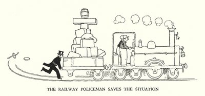 W Heath Robinson (lito) tarafından Demiryolu Ribaldry için İllüstrasyon by William Heath Robinson