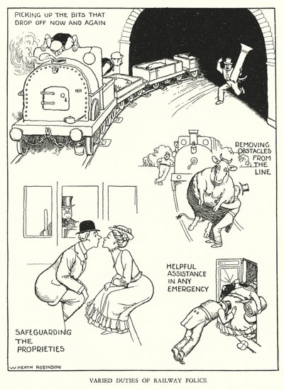 W Heath Robinson (lito) tarafından Demiryolu Ribaldry için İllüstrasyon by William Heath Robinson