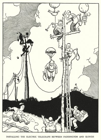 W Heath Robinson (lito) tarafından Demiryolu Ribaldry için İllüstrasyon by William Heath Robinson