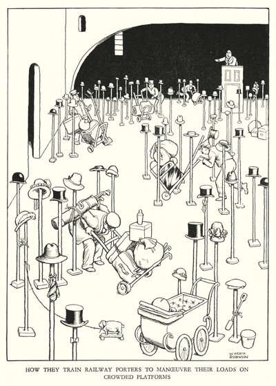 W Heath Robinson (lito) tarafından Demiryolu Ribaldry için İllüstrasyon by William Heath Robinson