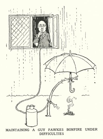 Zorluklar Altında Bir Guy Fawkes Şenlik Ateşi Tutmak (lito) by William Heath Robinson
