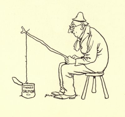 Konserve somon balığı için balık tutan adam by William Heath Robinson