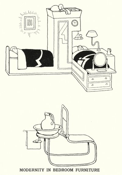 Yatak Odası Mobilyalarında Modernlik (litho) by William Heath Robinson