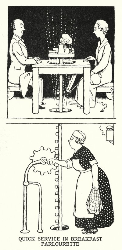 Kahvaltı Salonunda Hızlı Servis (litho) by William Heath Robinson