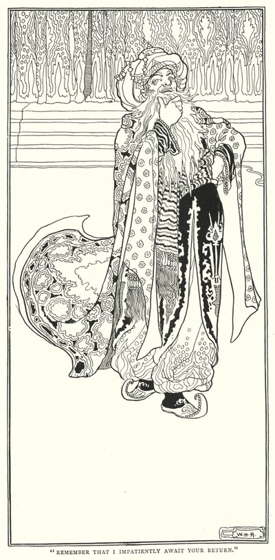 "Dönüşünüzü sabırsızlıkla beklediğimi unutmayın" (gravür) by William Heath Robinson