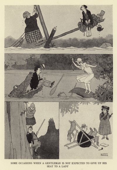 Bir beyefendinin koltuğunu bir hanımefendiye bırakmasının beklenmediği bazı durumlar by William Heath Robinson