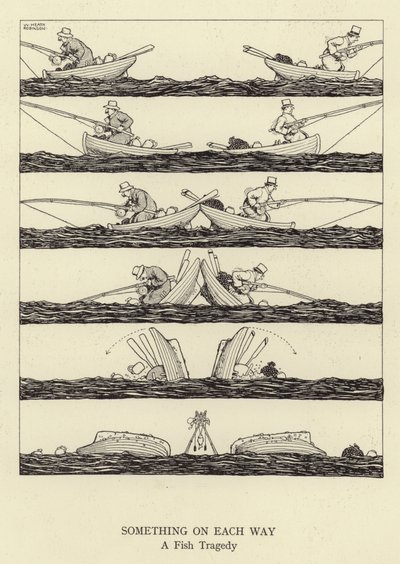 Something on each way, a fish tragedy    270707   tr       Türkisch Successfully Translated  Original: Anonymous woman (aquatint) Translat: Anonymous woman (aquatint) by William Heath Robinson