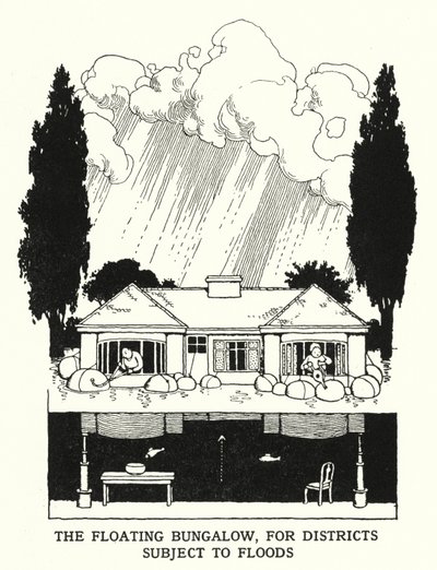 Taşkınlara Maruz Olan İlçeler İçin Yüzer Bungalov (litho) by William Heath Robinson