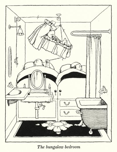 Bungalov yatak odası (litho) by William Heath Robinson
