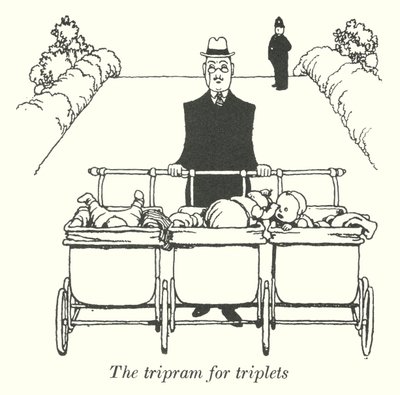 Üçüzler için tripram (lito) by William Heath Robinson