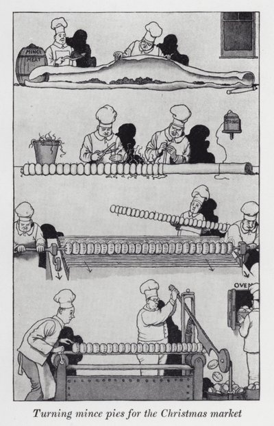 Noel pazarı için kıymalı turta çevirme (lito) by William Heath Robinson
