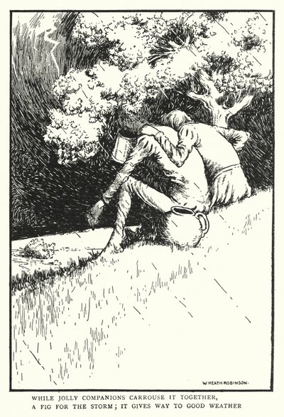 Neşeli yoldaşlar, fırtına için bir incir olan onu birlikte taşırken, yerini güzel havaya bırakır (lito) by William Heath Robinson