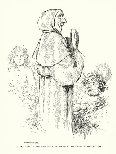 Dünyayı aldatmak için maskeli kılık değiştirenler (litho) by William Heath Robinson