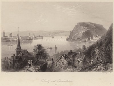 Coblentz ve Ehrenbreitstein (gravür) by William Henry (after) Bartlett