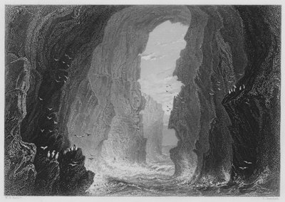 Dunkerry Mağarası, Antrim İlçesi (gravür) by William Henry (after) Bartlett
