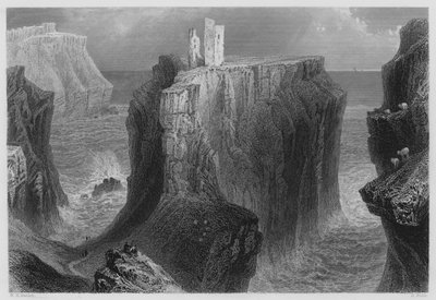 Dunseverick Kalesi, Antrim İlçesi (gravür) by William Henry (after) Bartlett