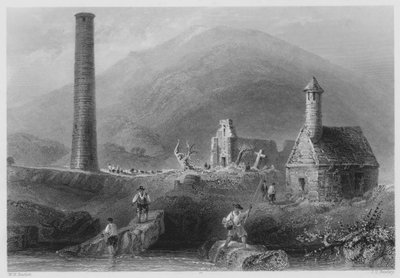 Yuvarlak Kule, vb, Glendalough, County Wicklow (gravür) by William Henry (after) Bartlett