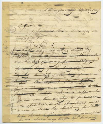 Washington'dan William H. Ashley'nin mektubunun taslağı şöyle başlıyor: “Sevgili Genl, buraya bir hafta önce geldim. . ” by William Henry Ashley