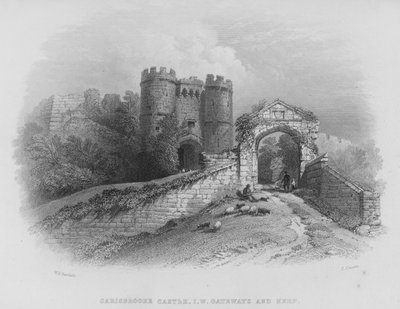 Carisbrooke Kalesi, Wight Adası, Geçitler ve Kale (gravür) by William Henry Bartlett