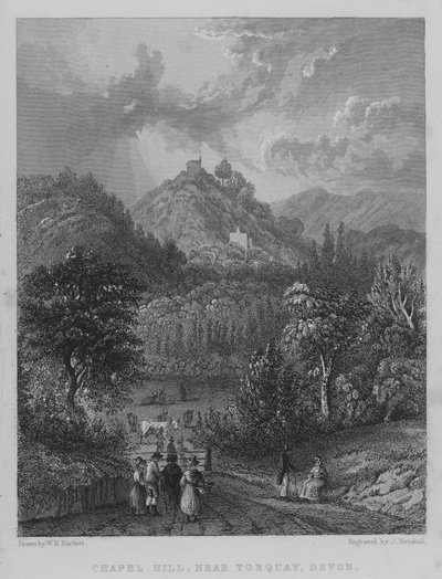 Torquay, Devon yakınlarındaki Şapel Tepesi (gravür) by William Henry Bartlett