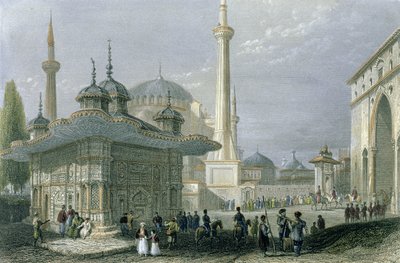 Çeşme ve Ayasofya Meydanı, İstanbul, T. Higham tarafından oyulmuş, c.1850 (aquatint) by William Henry Bartlett