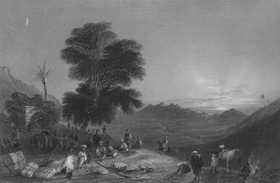 Halt of a Caravan in the Desert of Girgola, near Mount Amanus  by William Henry Bartlett