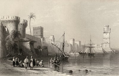 Rodos Limanı, Yunanistan, J.C. Armytage (1820-97) tarafından oyulmuş by William Henry Bartlett