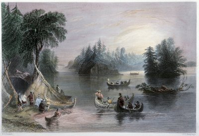 Indian Tipis ve Kanolar, St Laurent Bankaları - W.H. Bartlett, Londra by William Henry Bartlett