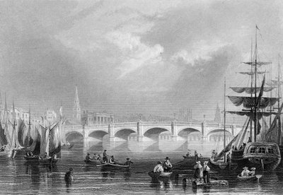 New Bridge ve Broomielaw, Glasgow, 1840 dolayları by William Henry Bartlett
