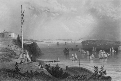 New York Körfezi, Telgraf İstasyonundan (gravür) by William Henry Bartlett