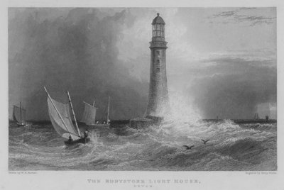 Eddystone Deniz Feneri, Devon (gravür) by William Henry Bartlett
