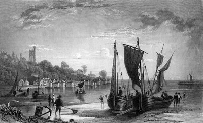 Charles Mottram tarafından kazınmış Southend, Essex yakınlarındaki Leigh Köyü, 1833 by William Henry Bartlett