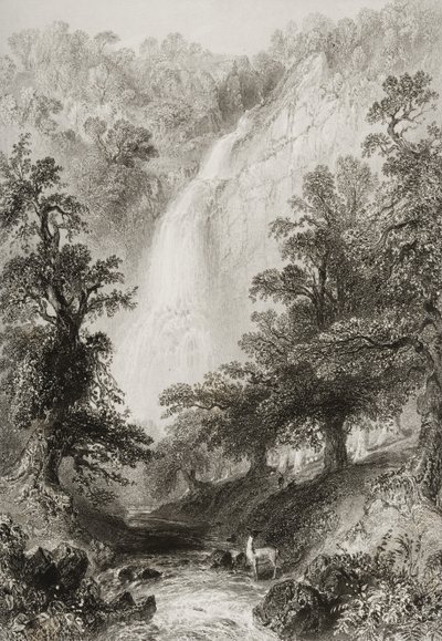 Şelale, Powerscourt, County Wicklow, İrlanda, George Virtue, 1860