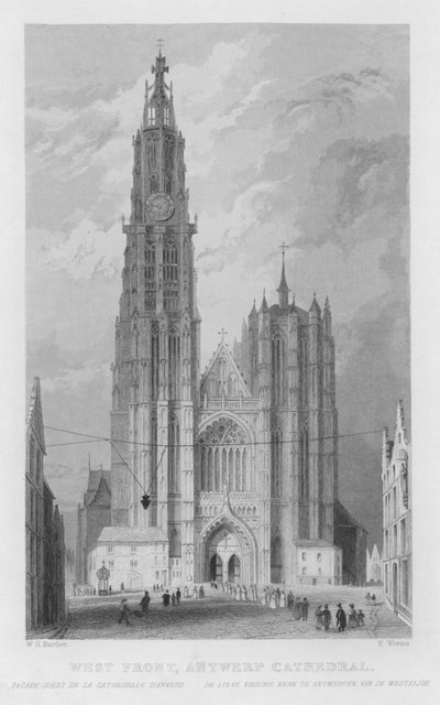 Batı Cephesi, Antwerp Katedrali (gravür) by William Henry Bartlett