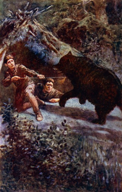 "Mızrağı tüm gücümle ayının göğsüne sapladım" (renkli taş) by William Henry Charles Groome