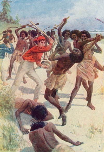 Jack, asasının bir darbesiyle adamı yere serdi. by William Henry Charles Groome