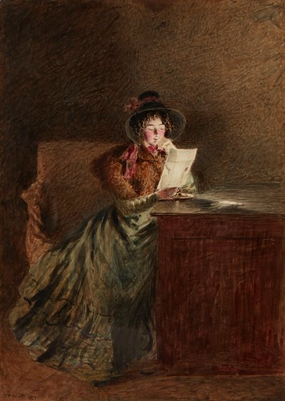 Lamba Işığında Bir Mektup Okuyan Kız (suluboya ve kurşun kalem) by William Henry Hunt