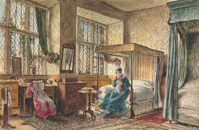 Bayan Moore yatak odasında dikiş dikiyor, Hardwick Hall, Derbyshire by William Henry Hunt