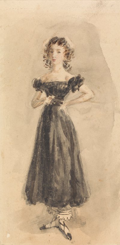 Bukleli, Siyah Abiye Giymiş Genç Bir Kız İncelemesi by William Henry Hunt