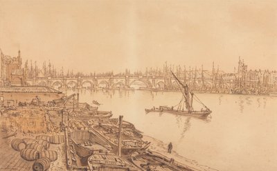Eski Londra Köprüsü'nün görünümü by William Henry Hunt