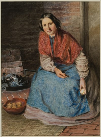 Elmaları Soyan Kadın (kağıt üzerine mürekkep ve sulu boya) by William Henry Hunt